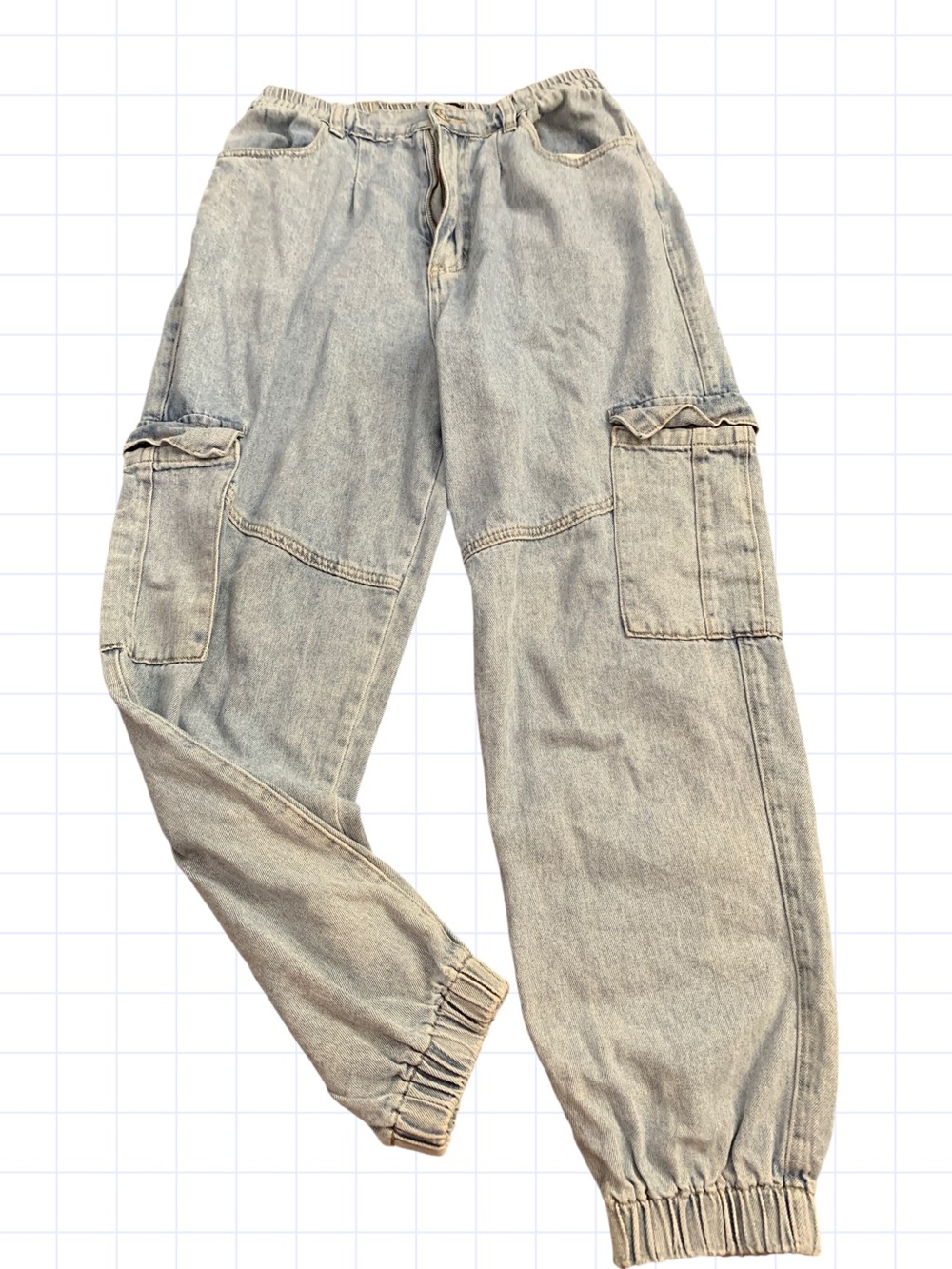 Vintage Light Gray Cargo Denim Jogger Pants